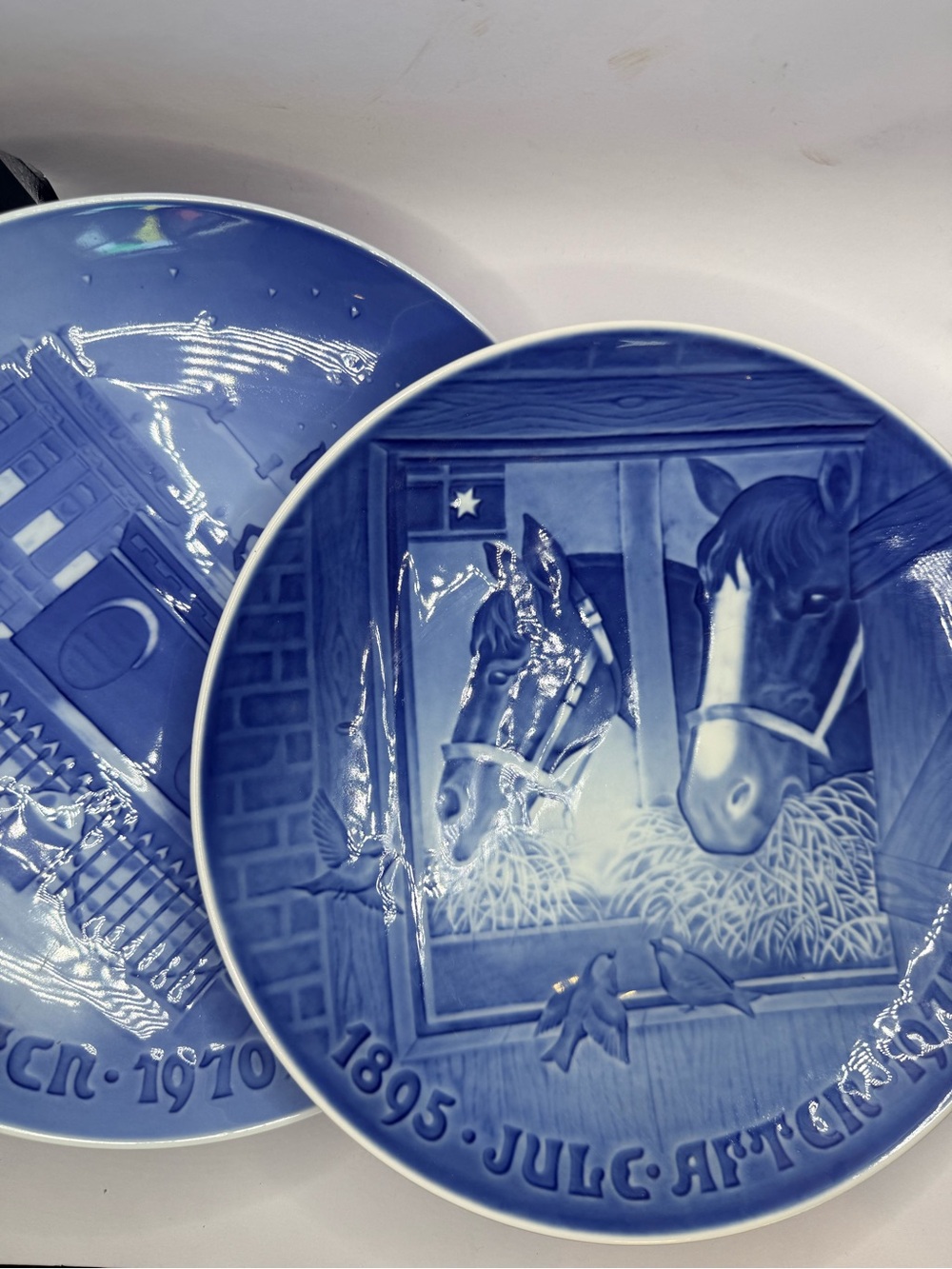 B&G Royal Copenhagen Denmark Christmas Plates Set 2 Vintage Porcelain Blue White